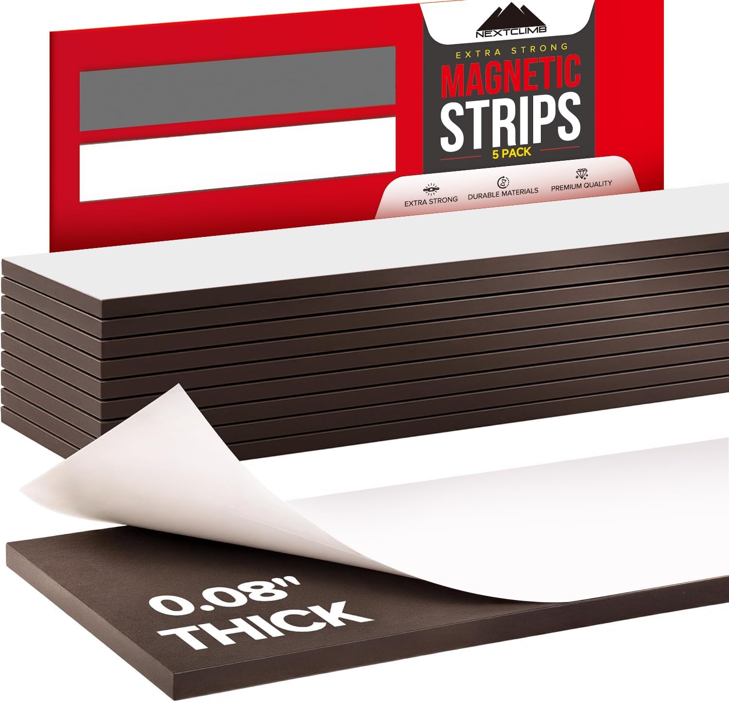 Magnetic Tape Strips with Adhesive Backing | Strong Adhesive Magnets for Crafts | Flat No-Roll Flexible Sticky Magnet Sheet Stickers for Wall, Whiteboard, Fridge (5 Tape Strips - 6")