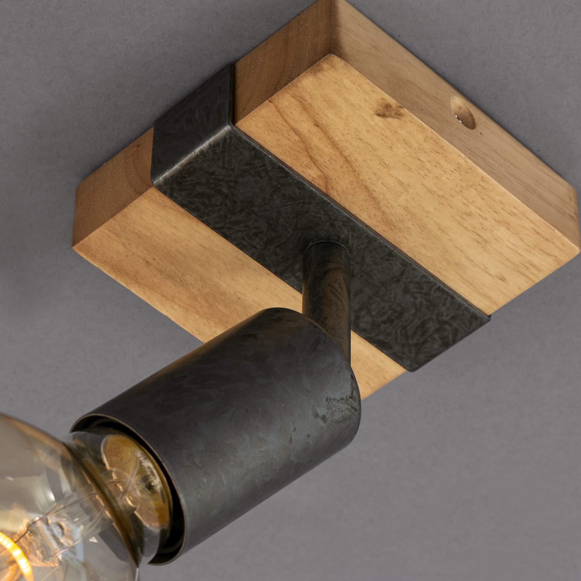 BRILONER - Wandleuchte Innen schwenkbar, Vintage, Holzbasis, Wandlampe innen, Wandstrahler, Wandlicht, Wandbeleuchtung, Schlafzimmer, Flurlampe, Wall Light, 10x10,3x9 cm, Holz-Schwarz