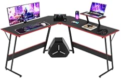 L Shaped Gaming Desk with Monitor Riser Stand&comma; Home Office Corner Desk for Studying&comma; Working&comma; Large Desktop&comma; Black