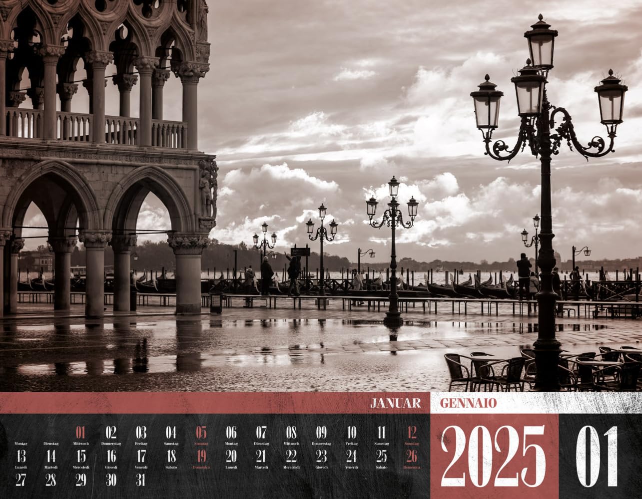La Dolce Vita - Italienische Lebensart Kalender 2025, Wandkalender in Schwarz-Weiß / Sepia im Querformat (54x42 cm) - Lifestyle-Kalender - Vintage
