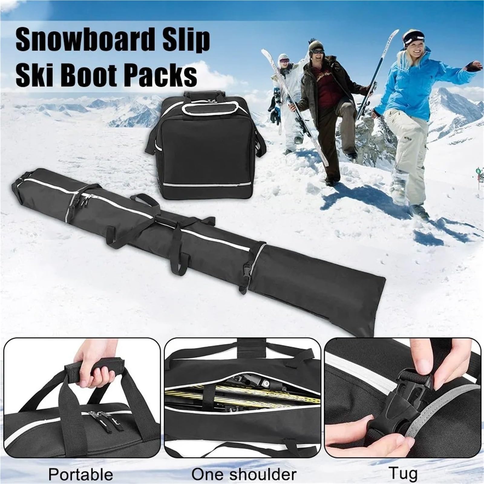 Torby na buty narciarskie 2-częściowy zestaw narciarski, wodoodporna torba podróżna i na buty, wyściełana deska snowboardowa schowek narty podróżne o długości do 200 cm torba bagażowa