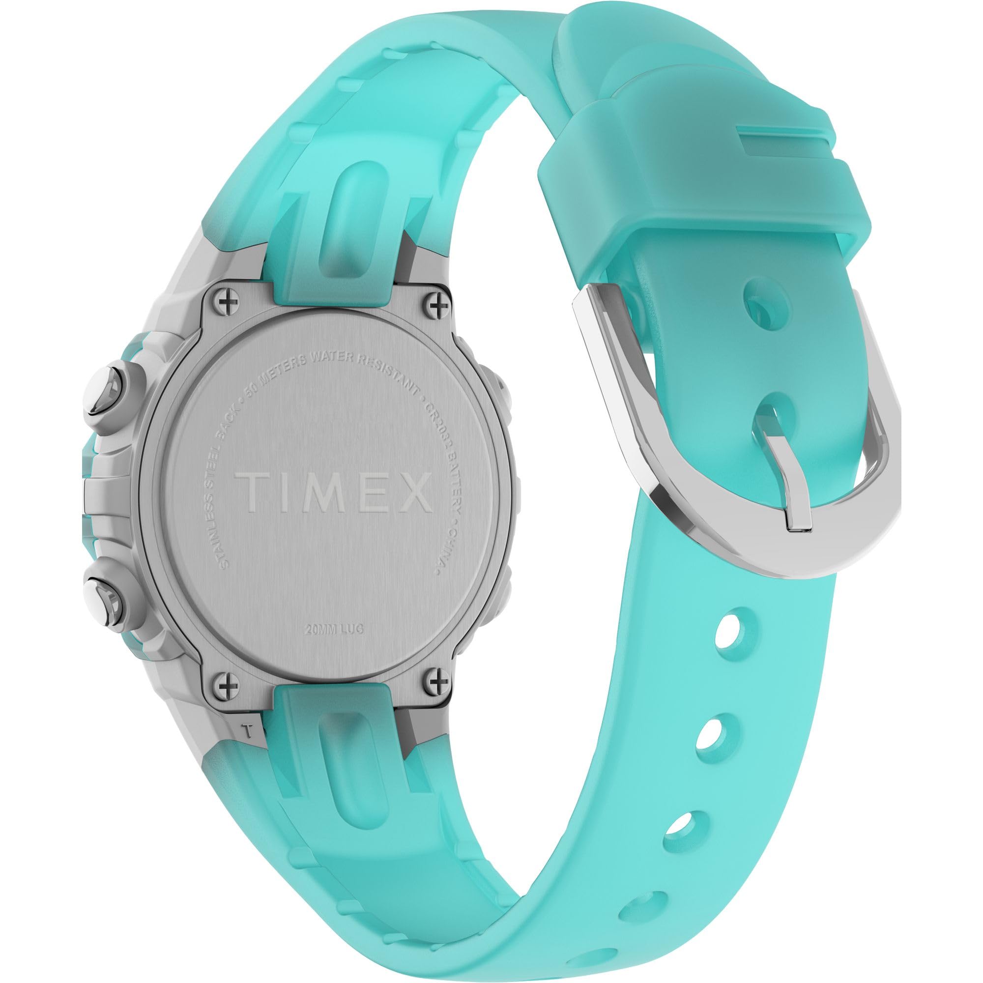 Timex Youth TW5M61400 Zegarek cyfrowy, 33 mm, cyfrowa tarcza, srebrna koperta, niebieski pasek z żywicy