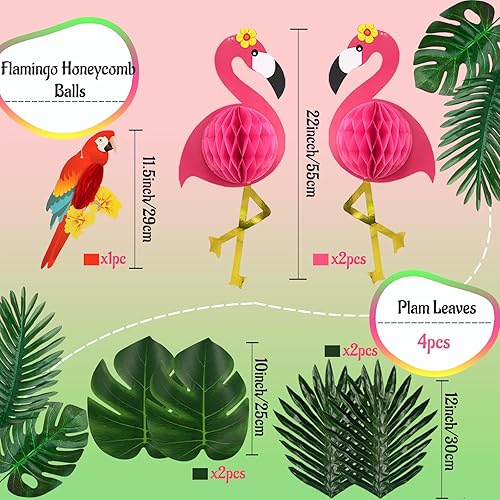 Miniatura 2 de Decoraciones de fiesta de flamenco tropical, kit de fiesta de hojas de palma de loro, incluye linternas de papel de nido de abeja de flamenco,