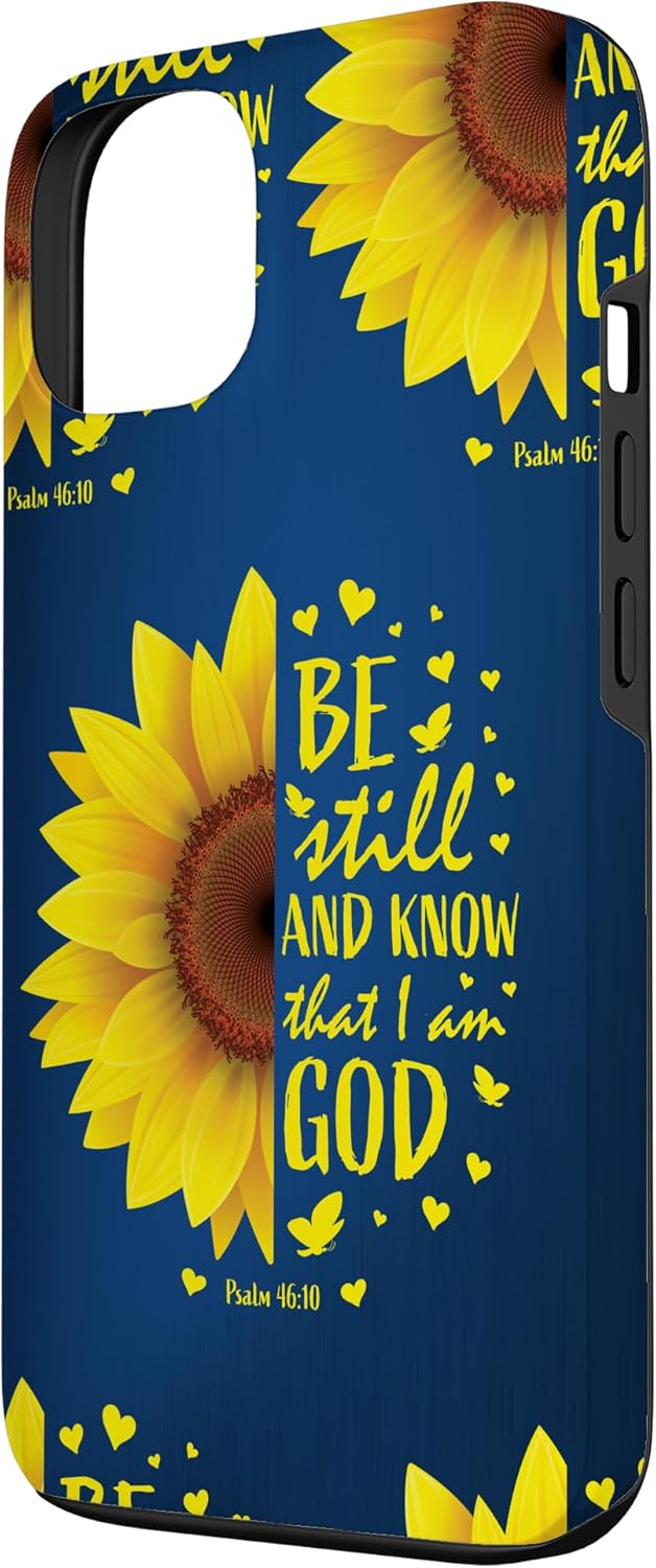 Blue Christian Bible Verse Be Still And Know Cute Sunflower Case for iPhone 13
