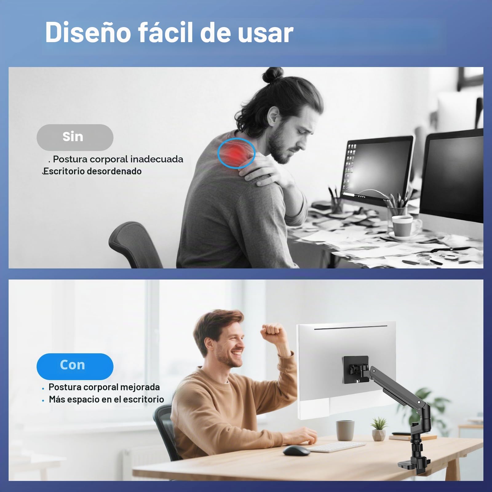 Wiltec Soporte para Monitor de 17" - 49" hasta 20 kg de Capacidad de Carga, Ajustable, Montaje de Pantalla Curva Brazo para Monitor con Placa VESA