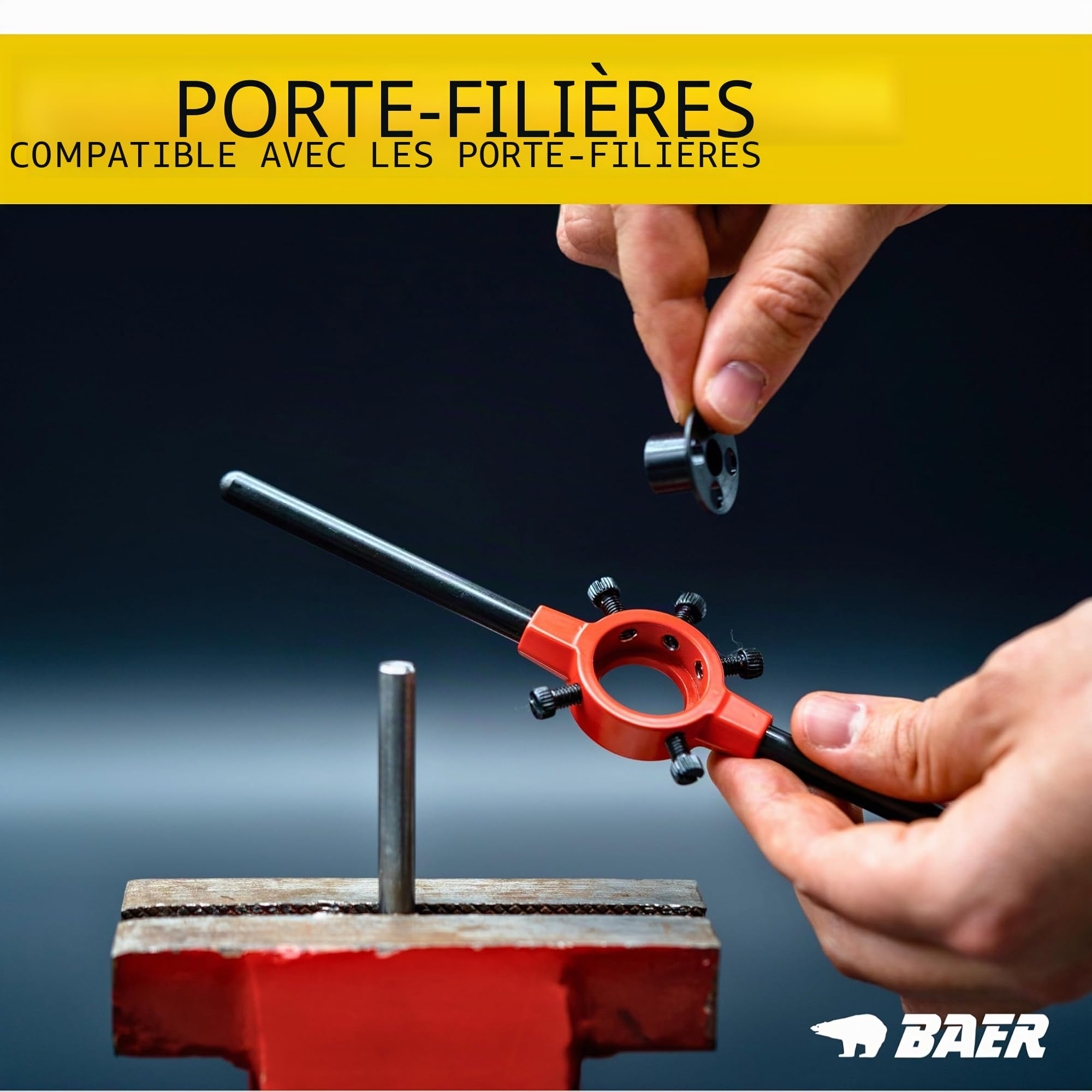 BAER Support de filière 45 x 14 mm Pro, MF 16-20, G 3/8-1/2 – DIN 225 – Support pour filières – Filetage extérieur