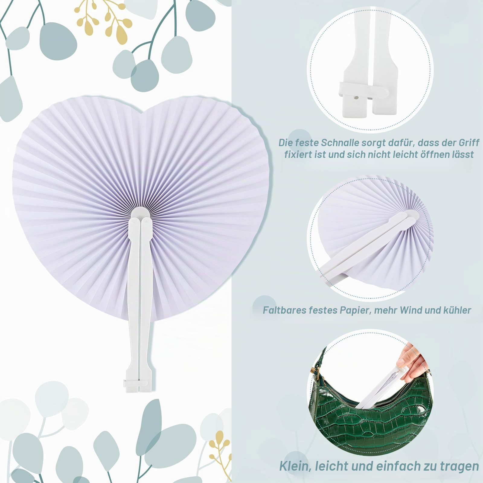 100 Stück Herz Hochzeitsfächer Faltbare Taschenfächer Weiße Chinesische Handfächer Herzförmige Papierfächer Herz Faltfächer Gastgeschenk für Sommer Hochzeit Geburtstag DIY Dekoration