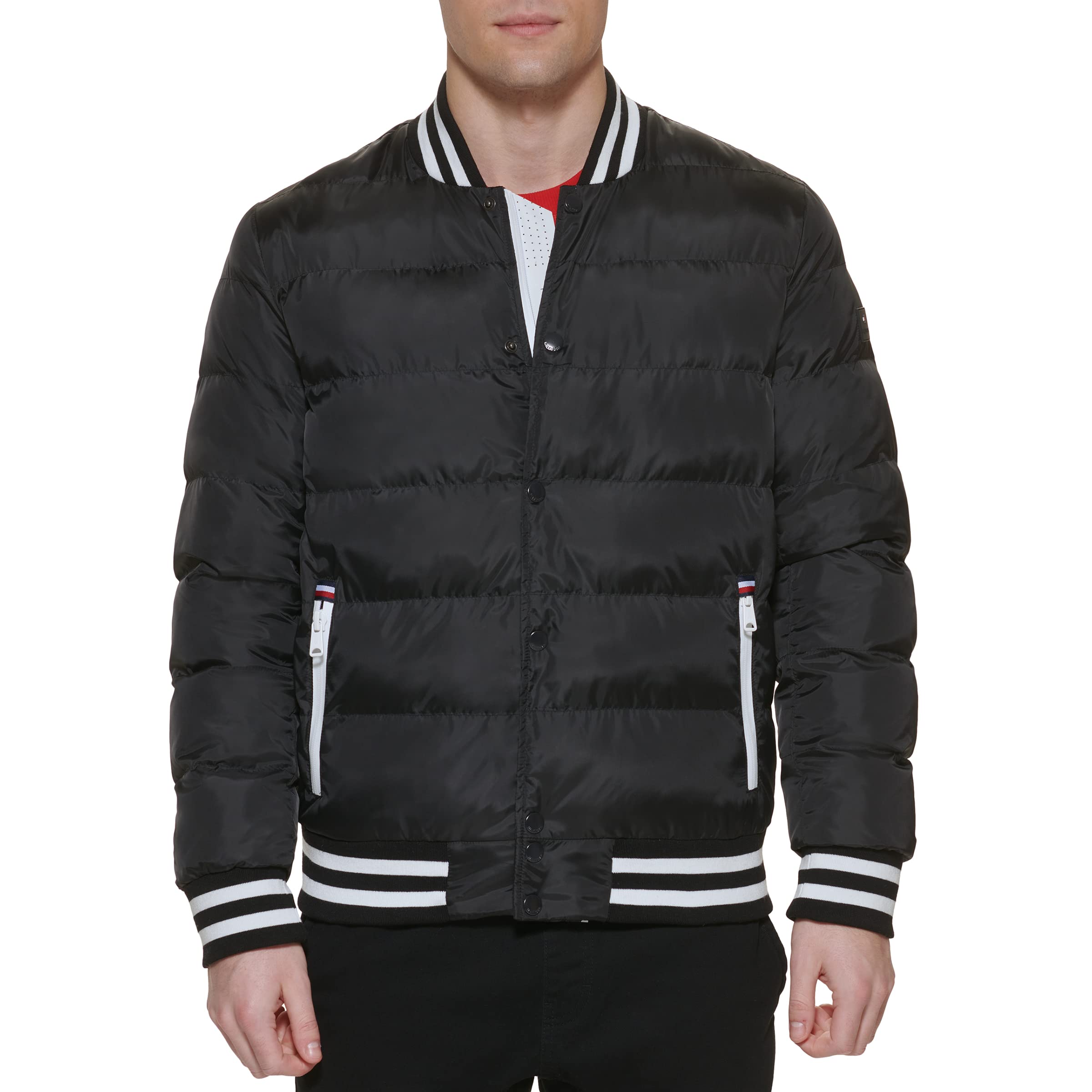 Mens Tommy Hilfiger Men's Quilted Varsity Puffer Bomber