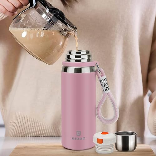Miniatura 7 de Botellas térmicas de acero inoxidable con taza de 23.7 fl oz23.7 oz botella aislada al vacío para café caliente y frío, botella térmica de agua con