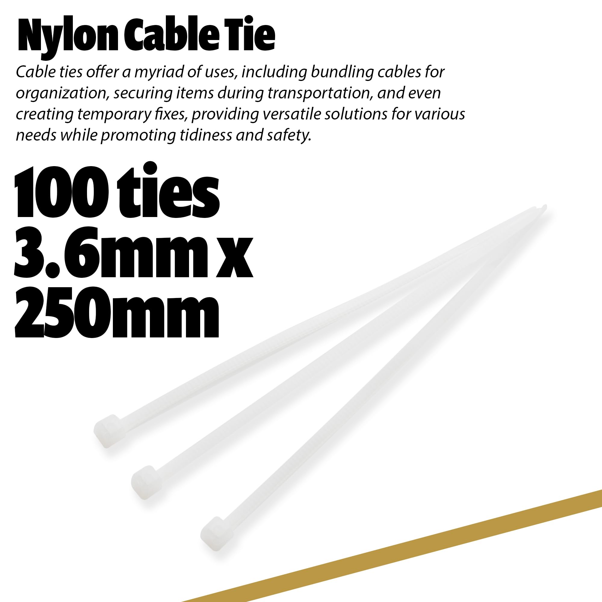 Wild Polar Premium Cable Ties, Clear/White & Black, Range of Sizes, 100 Pack Nylon Plastic Tie Wraps - Image 2