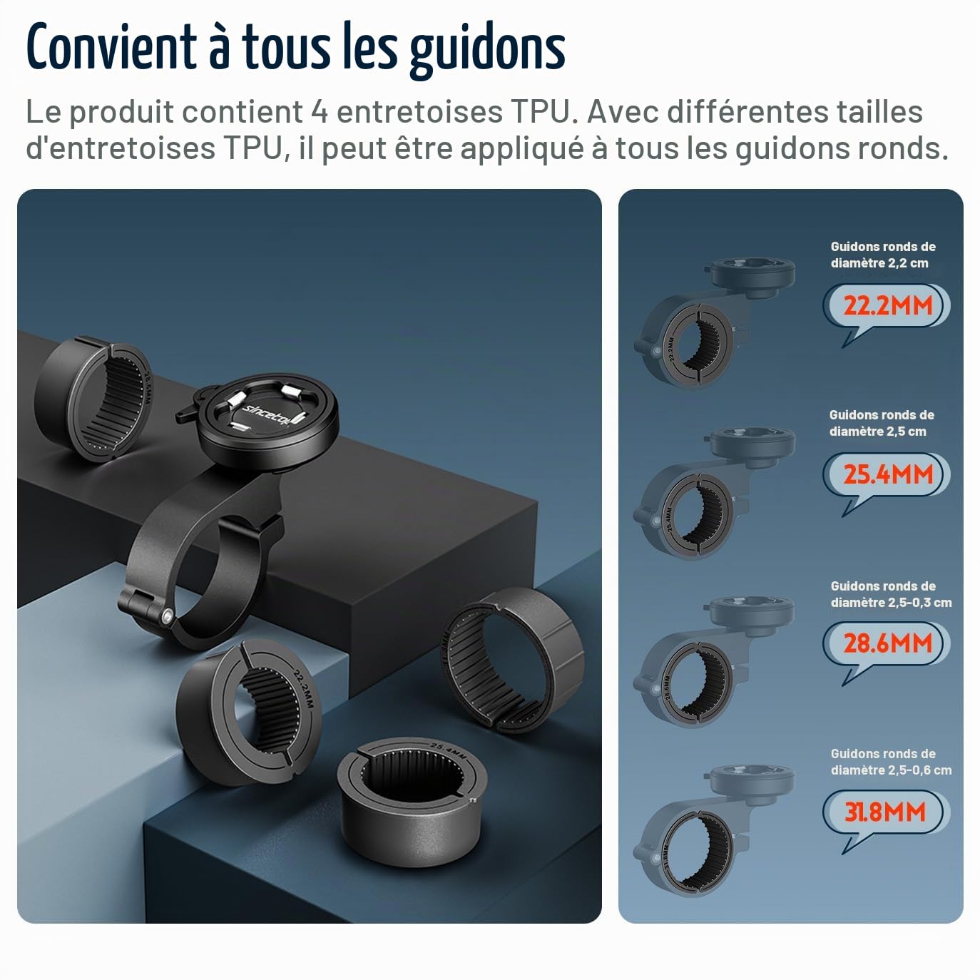 sincetop Support Telephone Velo,Porte Telephone Moto avec Adaptateur Universel,Support de Guidon de vélo Tout-Terrain pour VTT, Scooter, vélo trotinetteélectrique et de Route【Sér. C-2e gén.】
