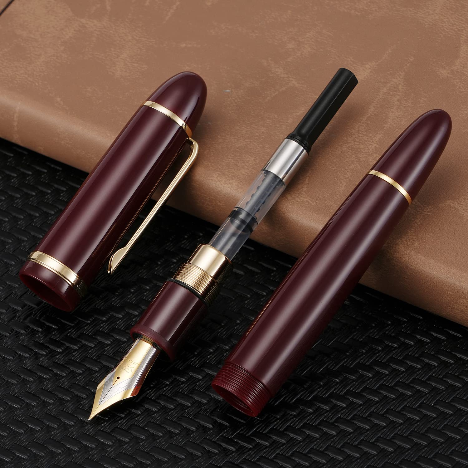 Jinhao X159 Fountain Pen #8 Medium Nib, Red with Golden Clip Acrylic Big Size Writing Pen, Wine Red--Golden Clip - Image 4