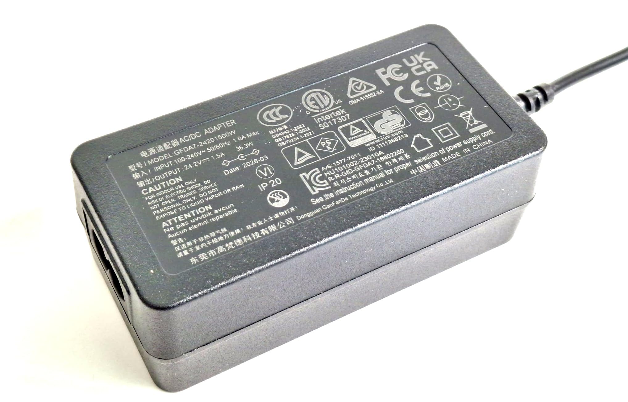 Enerpower Chargeur Li-ion 6S 24,2 V 1,5 A pour Segway Ninebot Kids Zing E8 E10 E12 / série C C2, C8, C9, C10, C15, C20 / Série E E2, E2 Plus, E8, E10 Fiche ronde 5,5 x 2,1 mm