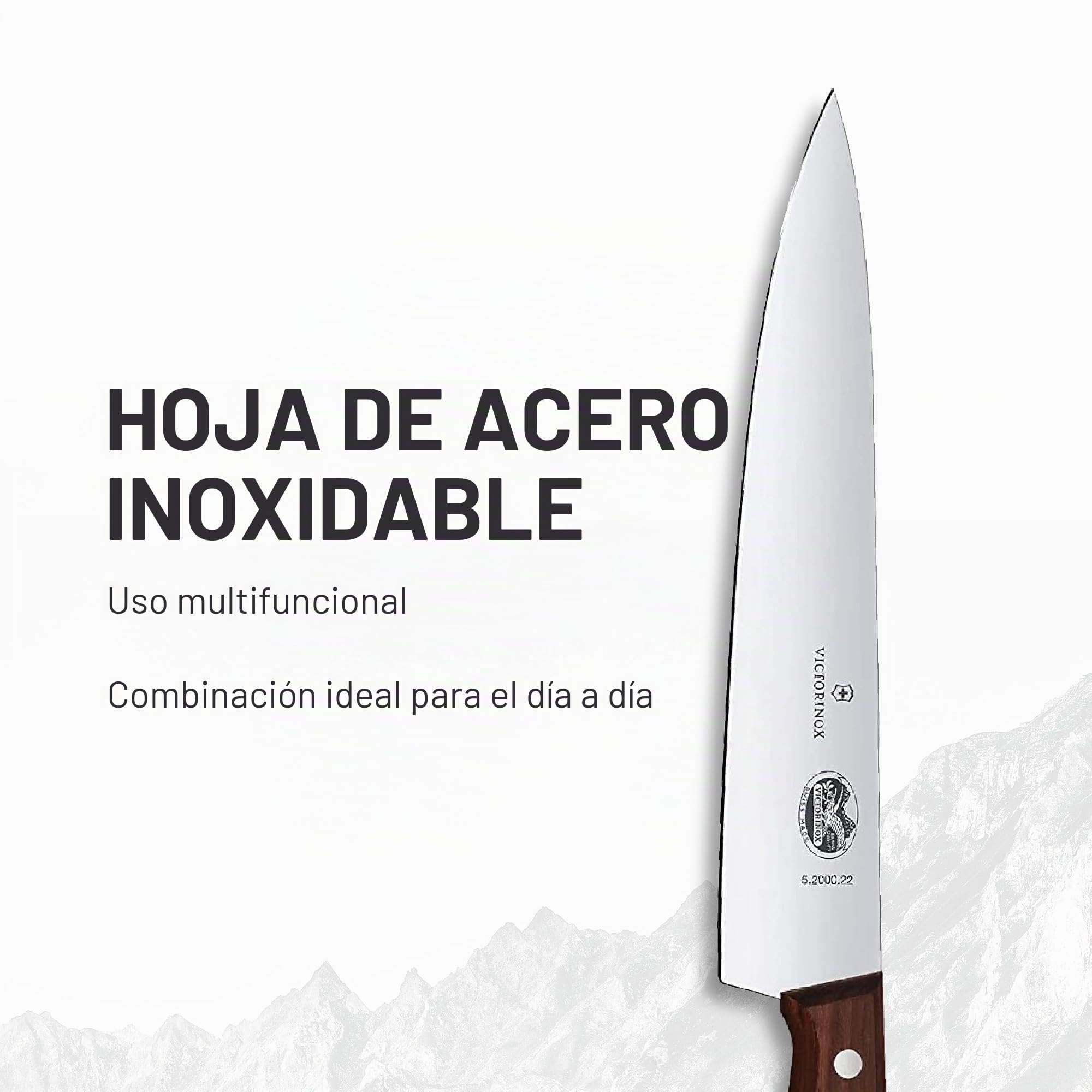 Victorinox Wood, cuchillo profesional para trinchar, hoja extra afilada, afilado recto, 22 cm, elegante mango de madera, acero inoxidable, marrón