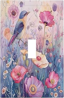 SgEdao Decorative Switch Covers Plate Watercolor Bird Hummingbird Pink Flower 1 Gang Wall Plate Oversized Single Toggle Wall Cover Plate Jumbo Electrical Light Switch Plate Facepl…