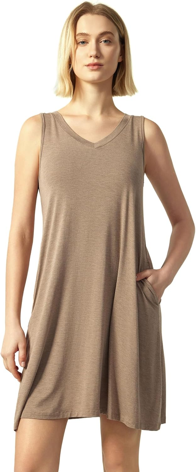 GYS Bamboo Viscose Nightgown for Women Cooling Summer Tank Nightshirt Soft Sleeveless Sleep Dress with Pockets