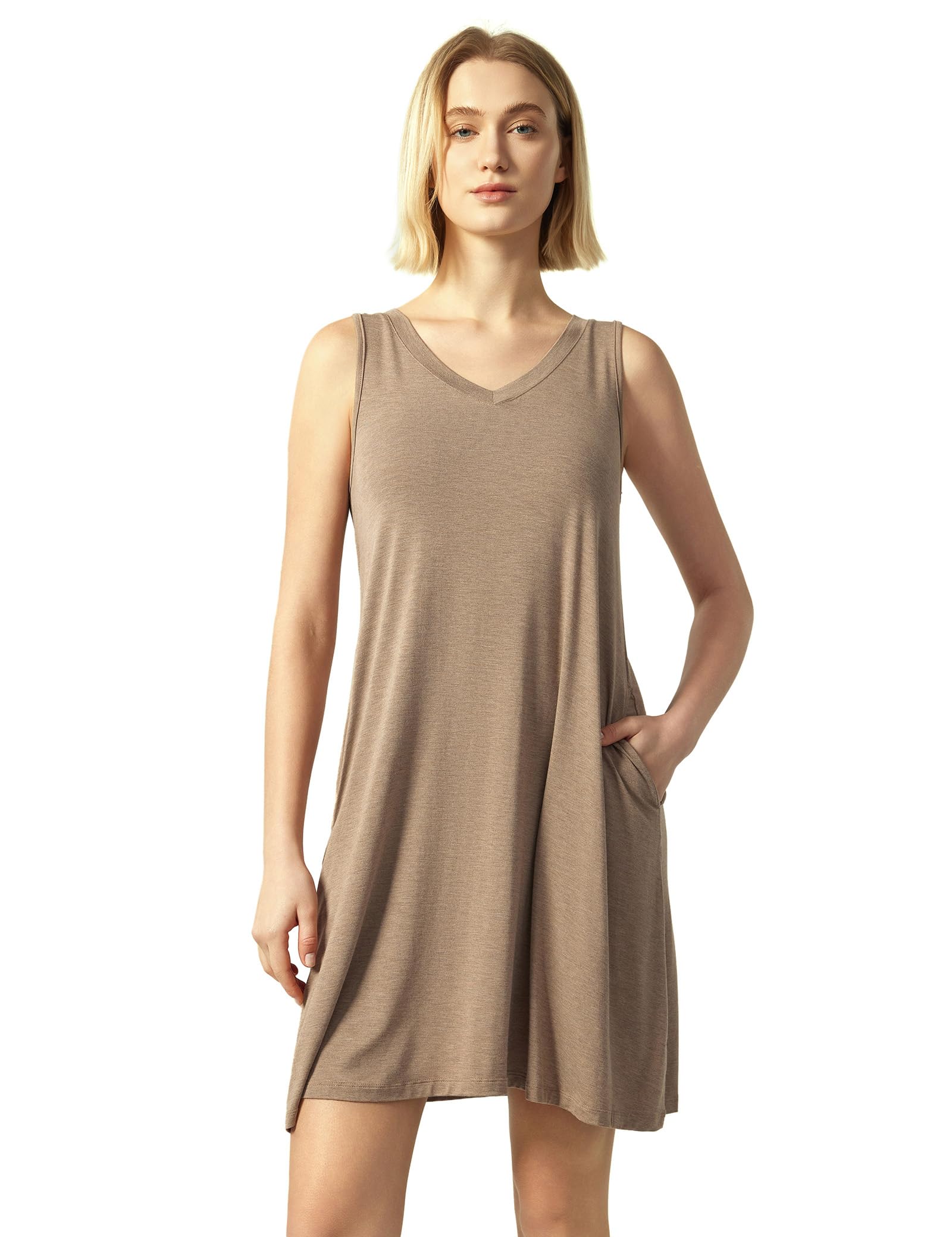 GYS Bamboo Viscose Nightgown for Women Cooling Summer Tank Nightshirt Soft Sleeveless Sleep Dress with Pockets