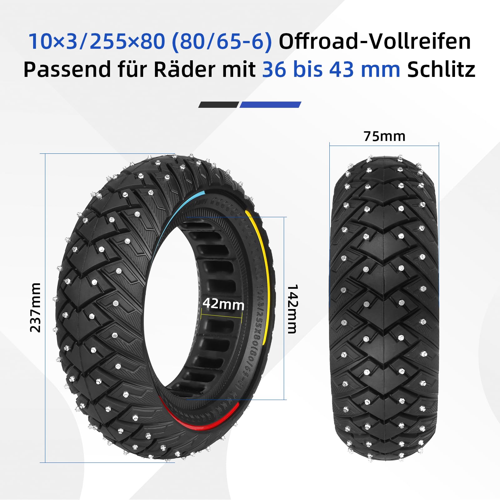 ulip 10 Zoll Offroad Reifen mit Verdickt Schlauch für Zero 10x Kaabo Wolf Warrior Mantis Scooter 80/65-6,255 * 80 tire, Super Grip und Anti-Rutsch, Komfortables Fahrgefühl,unebene Straßen im Freien
