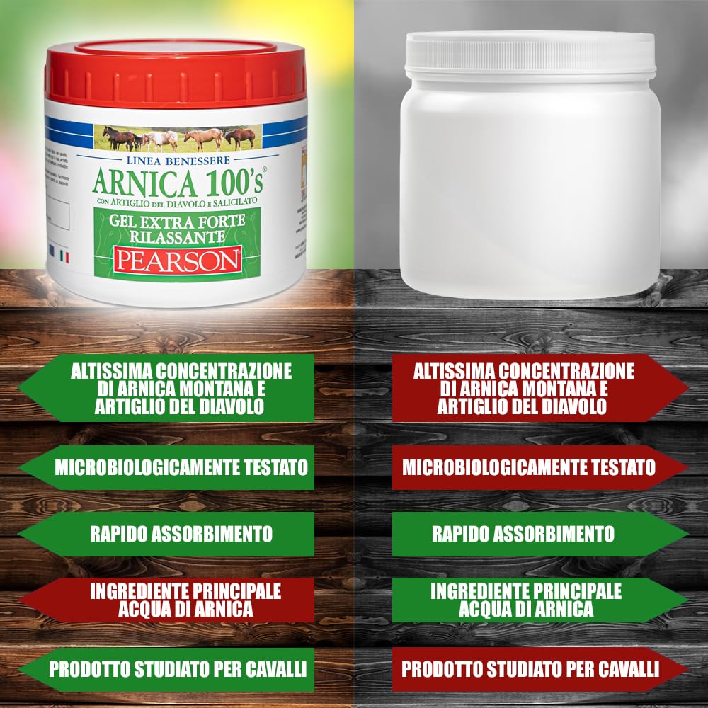 Arnica Per Cavalli, Gel Extraforte Rilassante Pearson [500ml]. Crema Arnica Forte Con Artiglio Del Diavolo e Salicilato. Pomata Defaticante e Rilassante Made in Italy