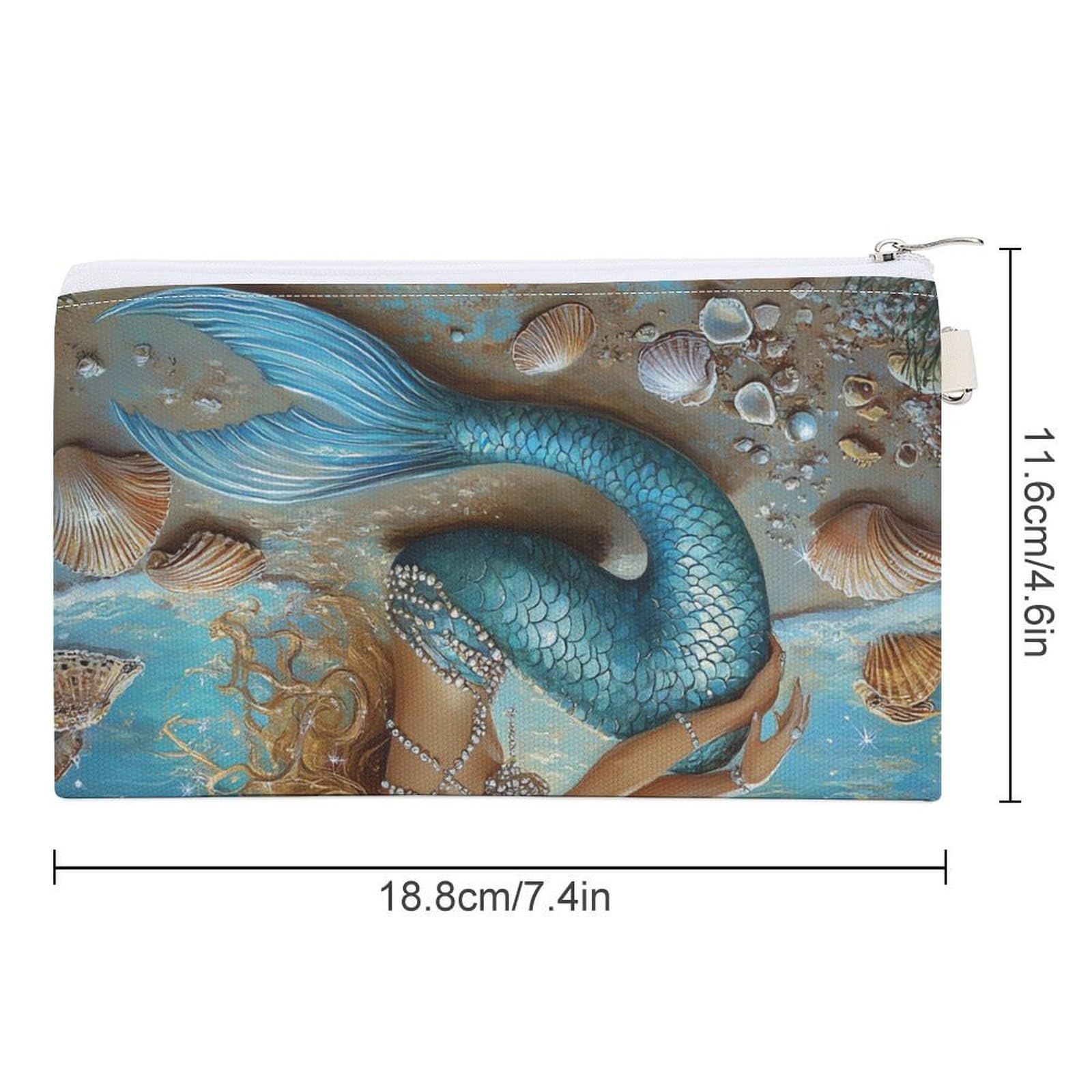 Mermaides Ocean Print Coin Purse Canvas Change Pouch Portable Pocket Wallet Mini Storage Bag with Zippered Keychain