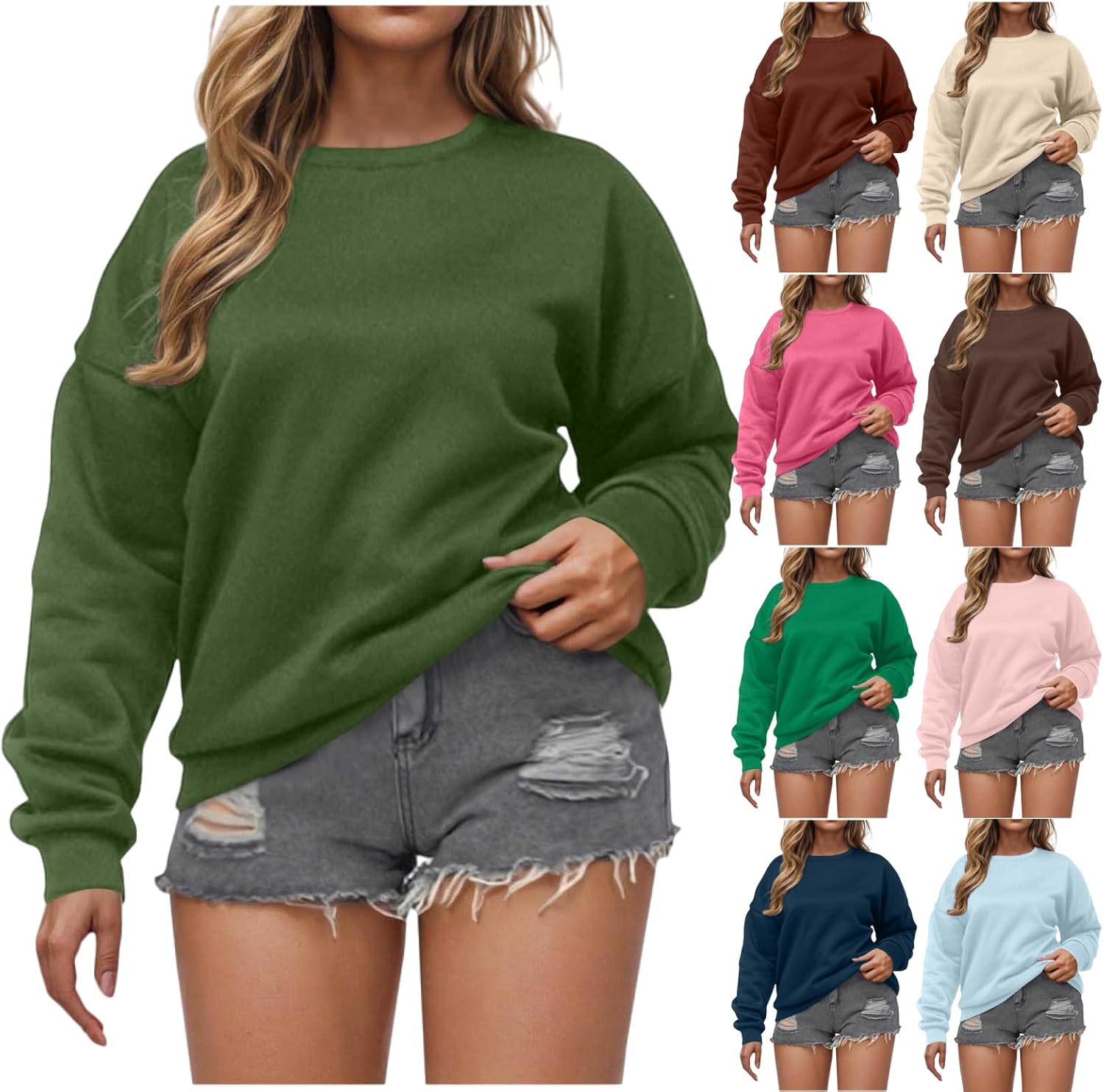 Rkwins Sweatshirt for Women Crewneck Pullover Solid Color Oversized Sweatshirt Casual Long Sleeve Sweatshirt Fall Outfits