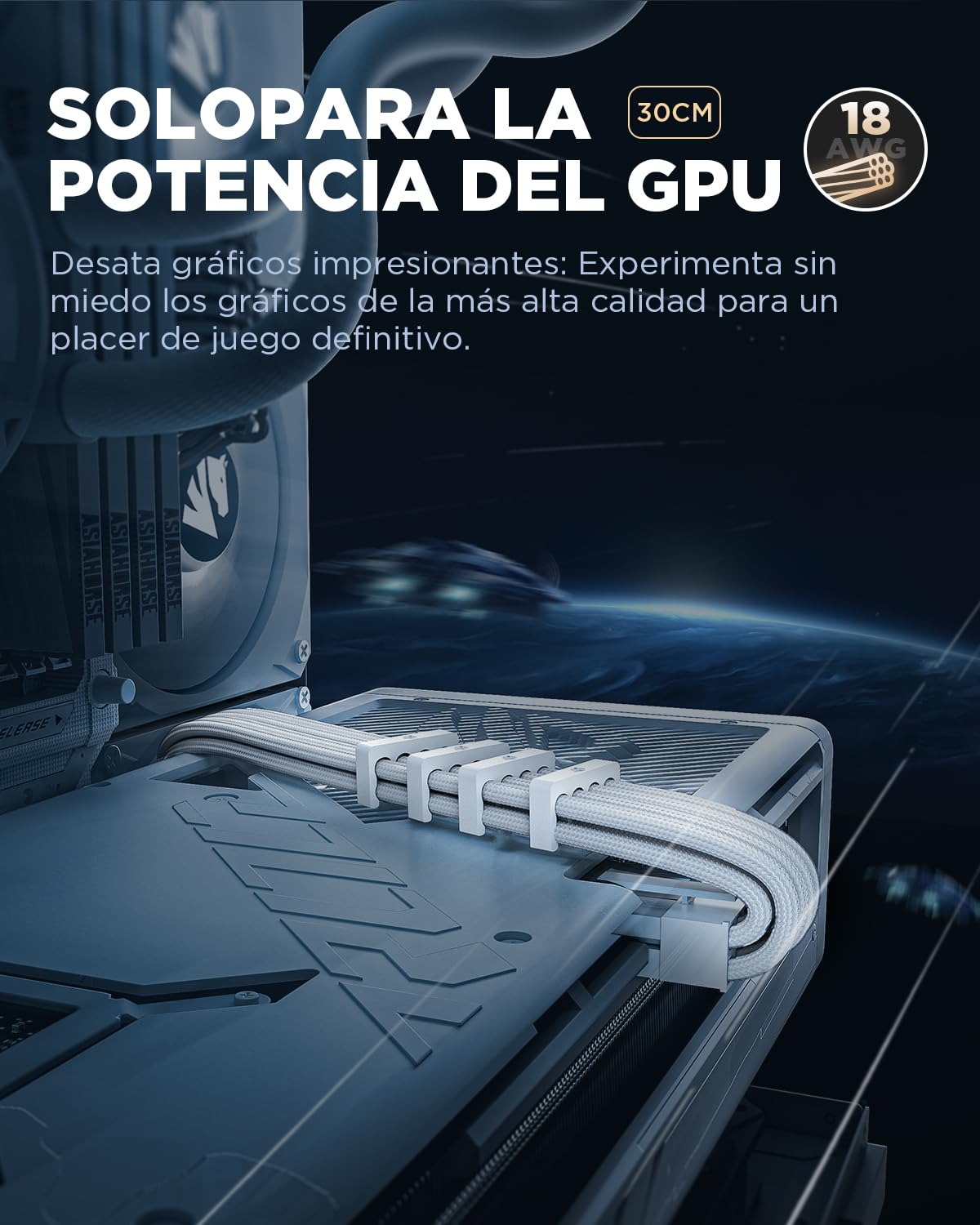 AsiaHorse Cable de extensión PSU, Kit de Cables con Funda para GPU/CPU,16AWG Extensiones de Cable de alimentación con peines de Cable,Gestión de Cables 24PIN/ (6+2) Pin/ (4+4) Pin, 30CM, Blanco Puro