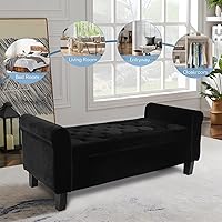 Vista 24 de Babion Banco otomano de almacenamiento con brazos, banco de extremo de cama para dormitorio, banco de almacenamiento con botones para entrada, sala