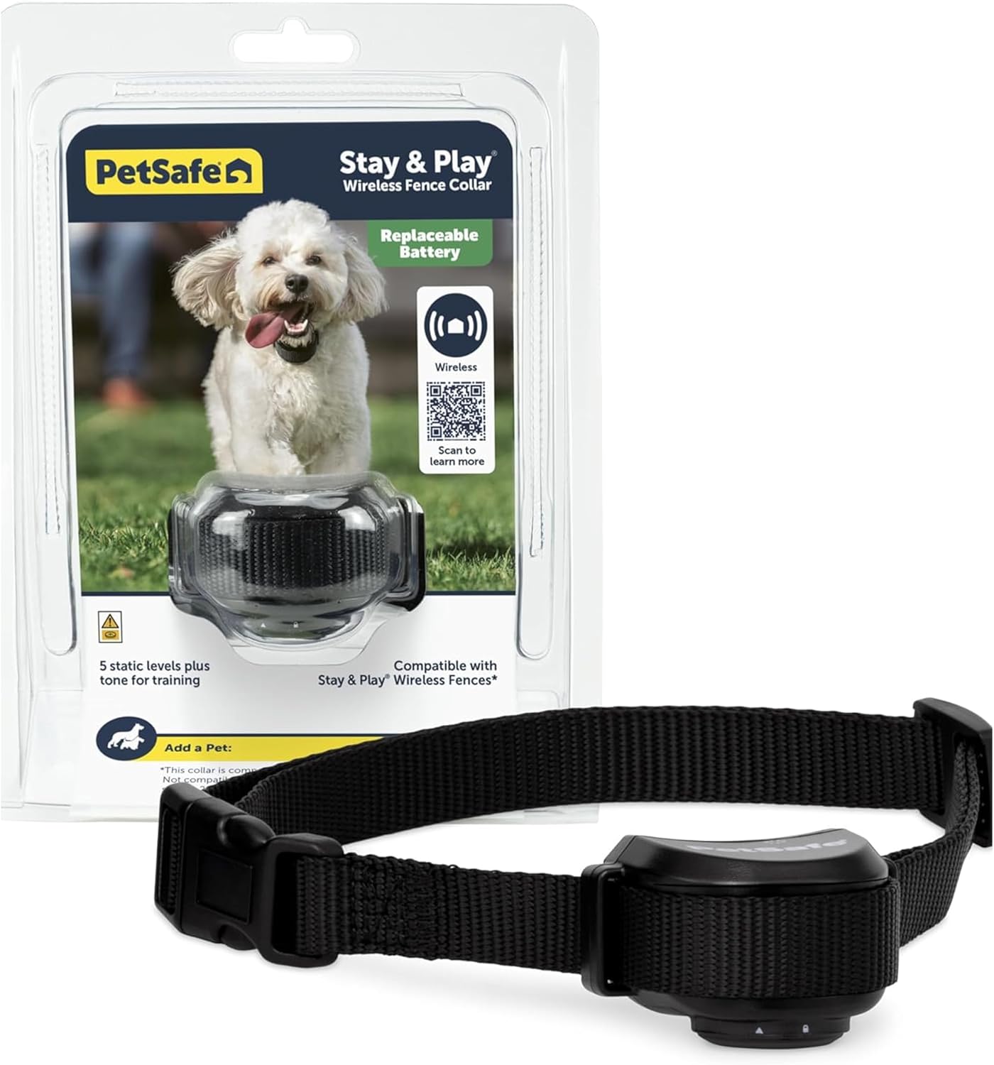 PetSafe Stay & Play Wireless Fence Replaceable Battery Receiver Collar - Waterproof & Battery-Operated Adjustable Static Correction Collar - for Dogs 5lb+ Receiver Collar Only