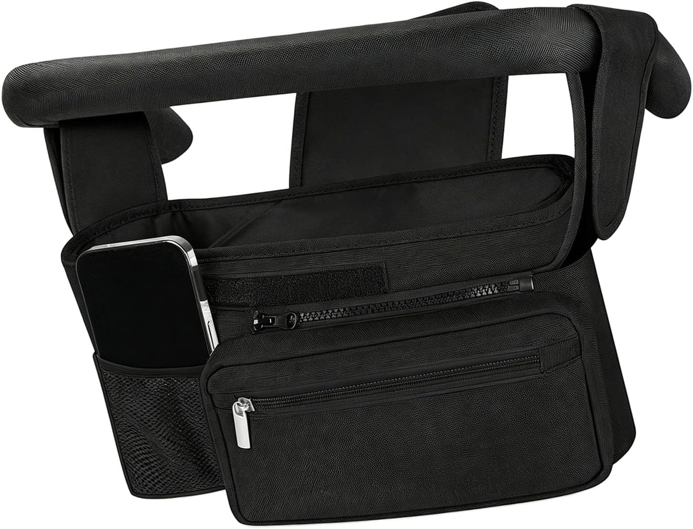 Handle Organizer Bag with Adjustable Hook-and-Loop Straps, Bottle Pocket, and Detachable Front Pouch Storage Organizer Detachable Pouch Diaper Bottle Pocket Outing