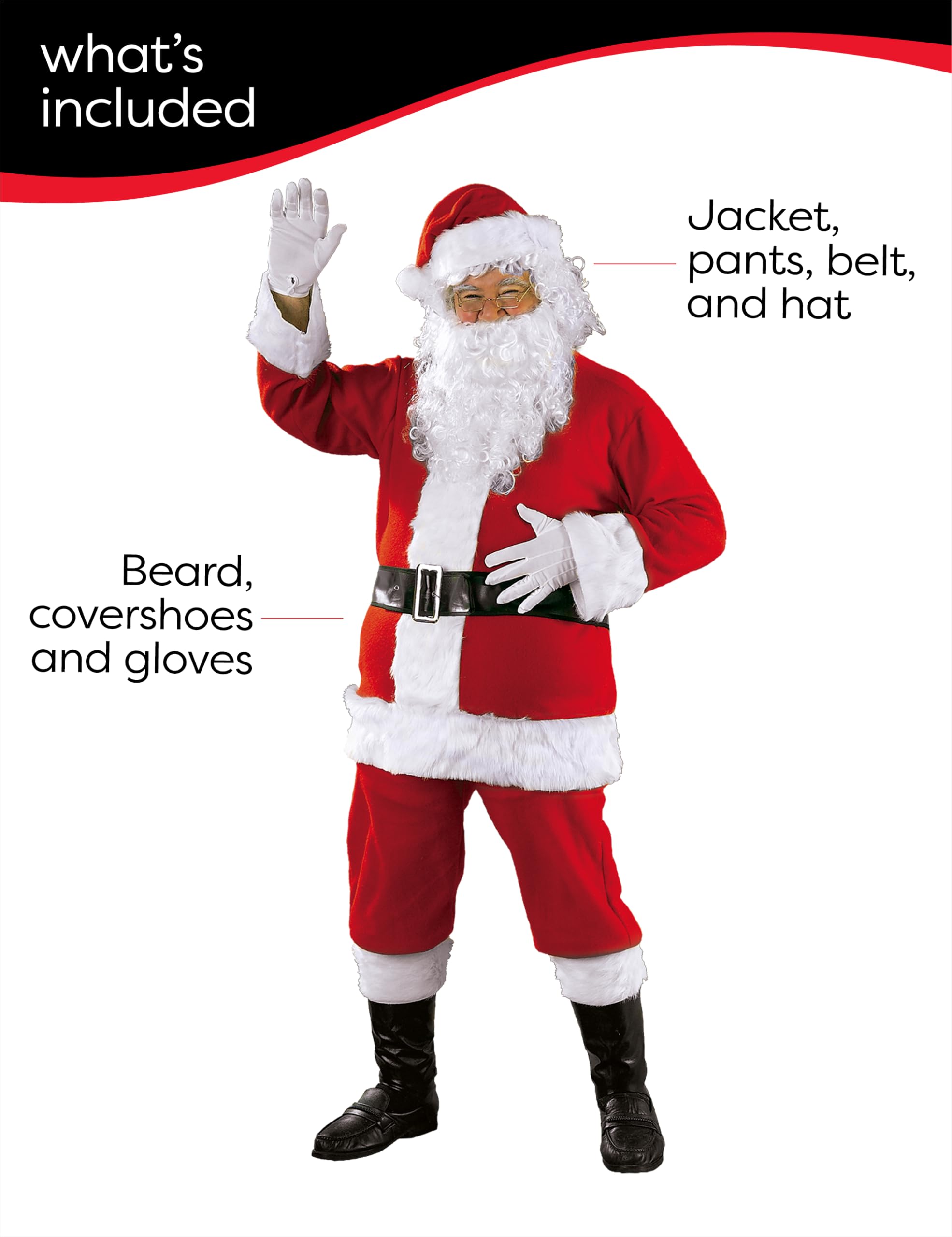 TZPAUG Costume De Père Noël 7 Pièces - Déguisement Complet Adulte Avec Barbe, Bonnet, Ceinture, Sac Et Bottes