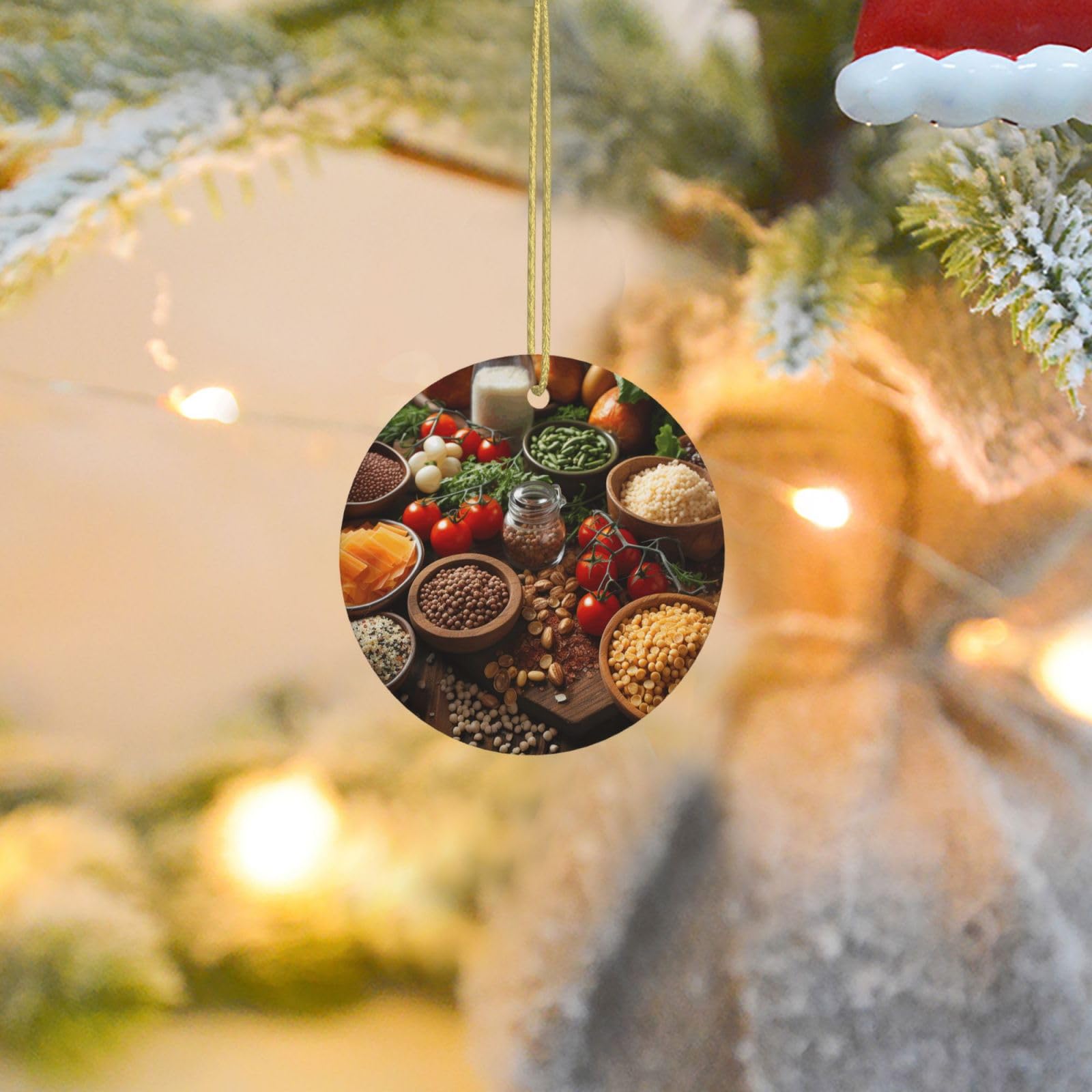 Christmas Tree Ornaments Ceramics Christmas Round Decorations Farmhouse Food Pictures Ceramics Ornaments Circle Pentagram Xmas Tree Hanging Pendant for Christmas Tree Party Holiday Home Decor
