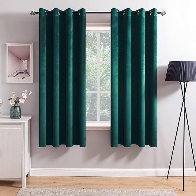 MIULEE 2 Panels Blackout Velvet Curtains Solid Soft Grommet Curtains Thermal Insulated Room Darkening Curtains/Drapes/Panles for Living Room Bedroom 55''W x 57''L Dark Green