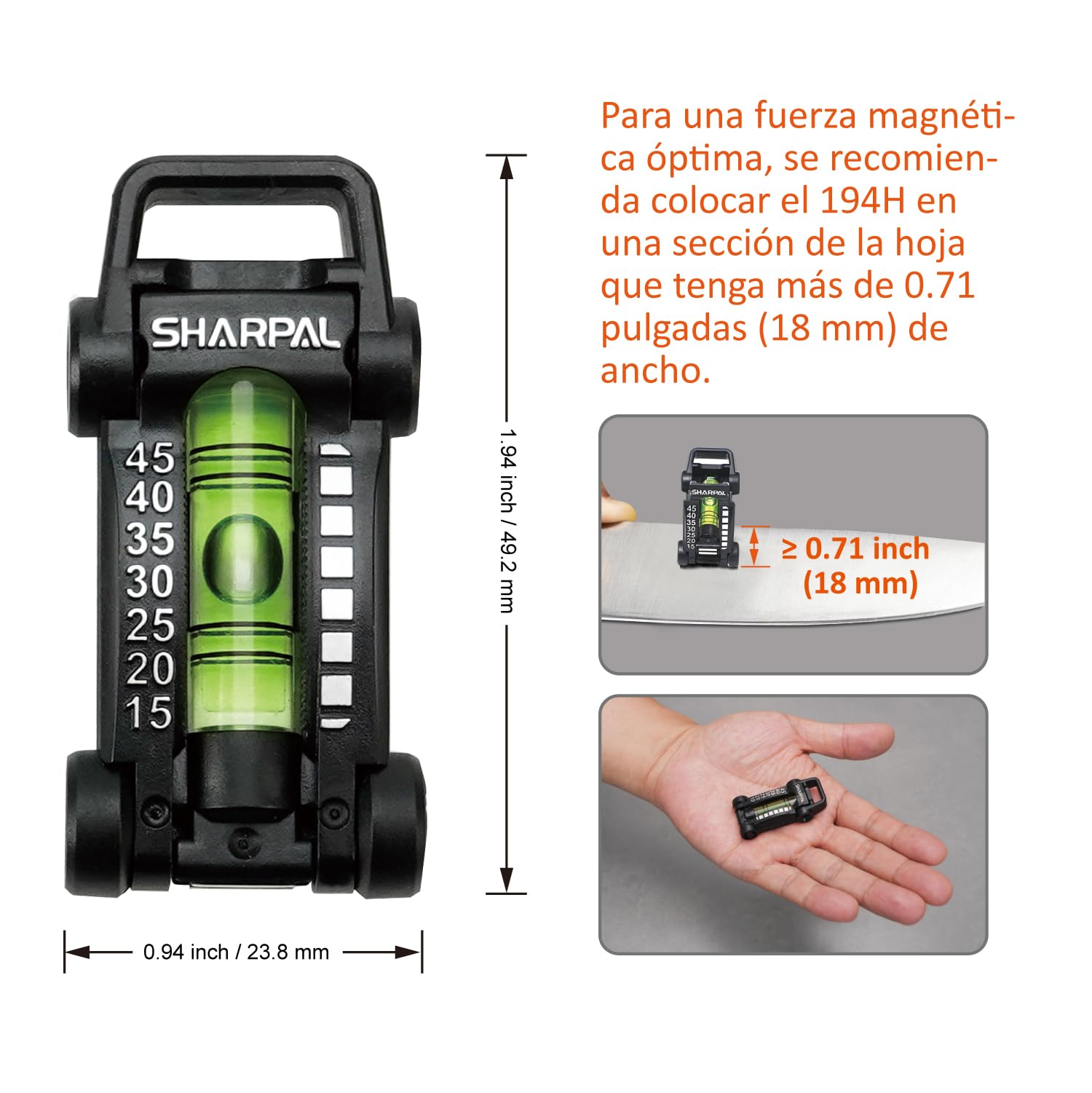 SHARPAL 194H Afilador de cuchillos de piedra, guía de ángulo para afilado de cincel, buscador de ángulos de borde de cuchillo, entrenador de afilado (ángulo de 15° a 45°)