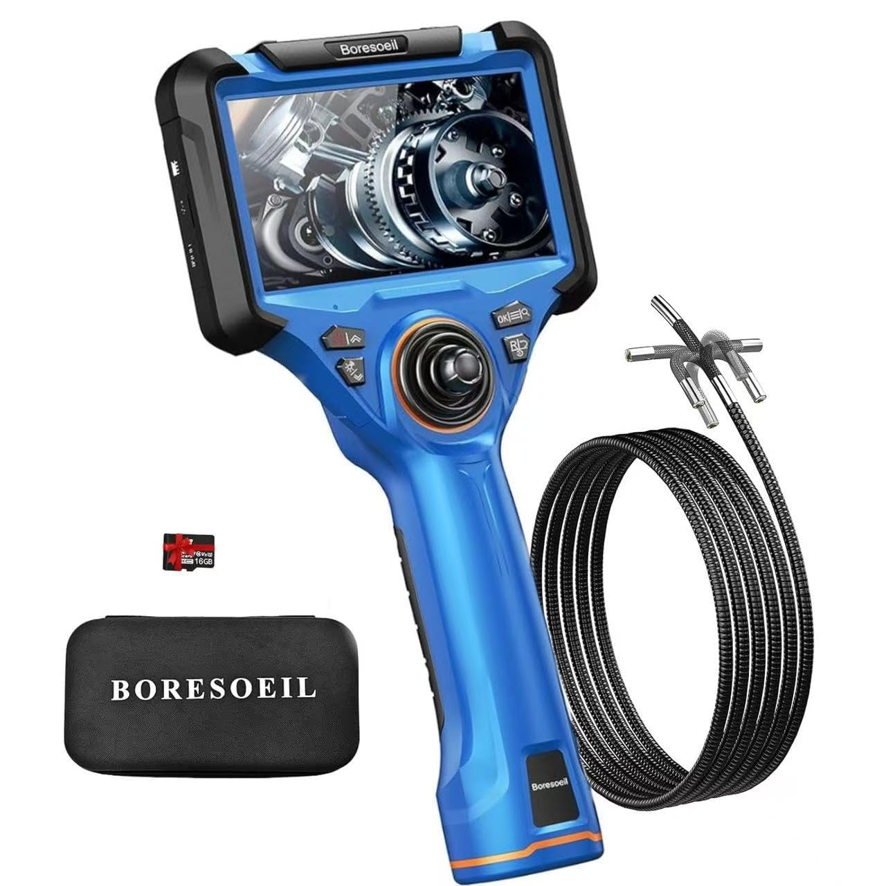 BORESOEIL 360° Articulating Borescope, 5.0FT 0.25in HD 1080P Flexible Snake Camera with Light, 5" IPS Screen for Plumbing & Machinery Inspection, Waterproof Endoscope-image-49