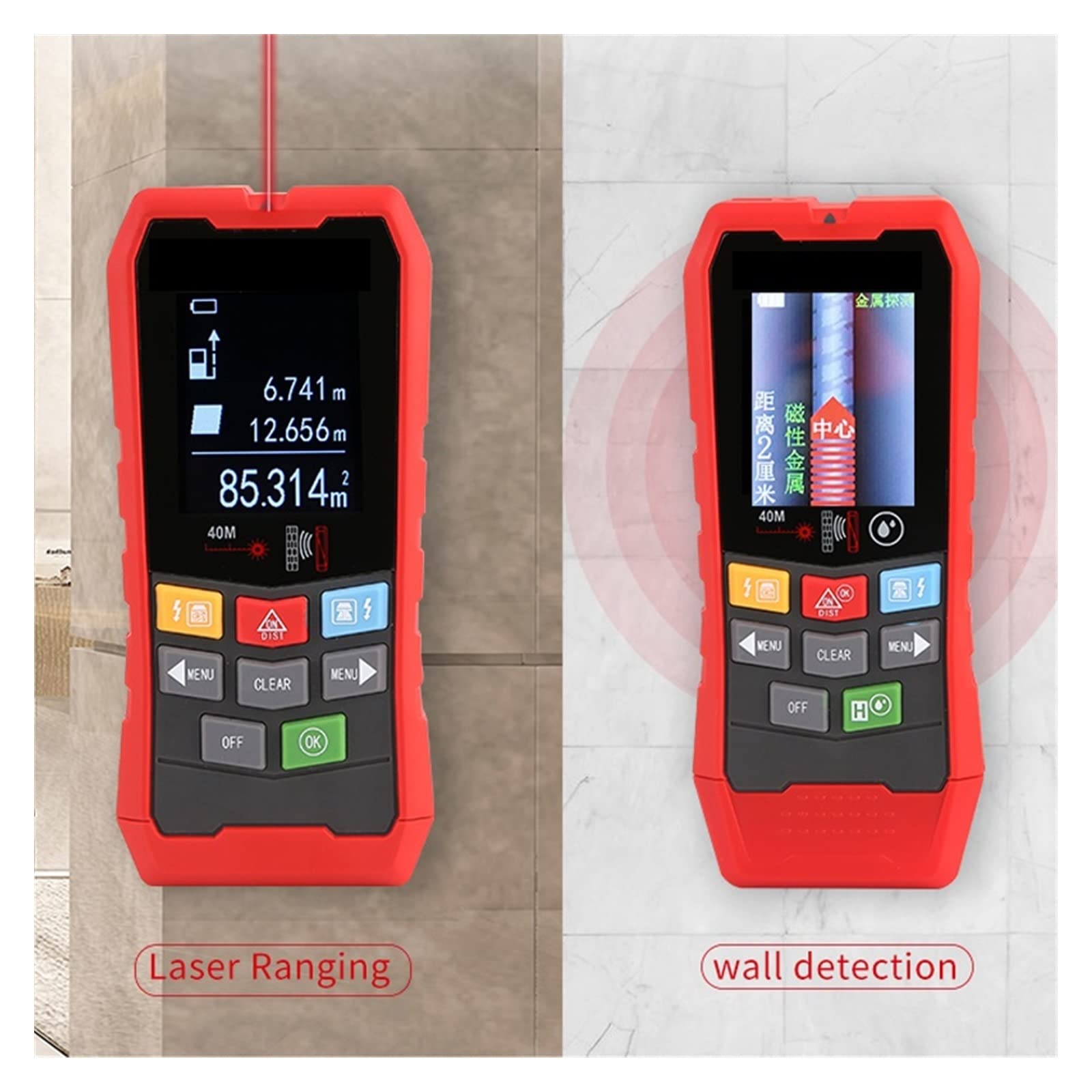 EDEDE Rilevatore da Parete, 4 in 1 Multifunzionale Metal Detector Wall Scanner Telemetro Legno Tensione AC Live Wire Stud Finder Meter Tester(387S)