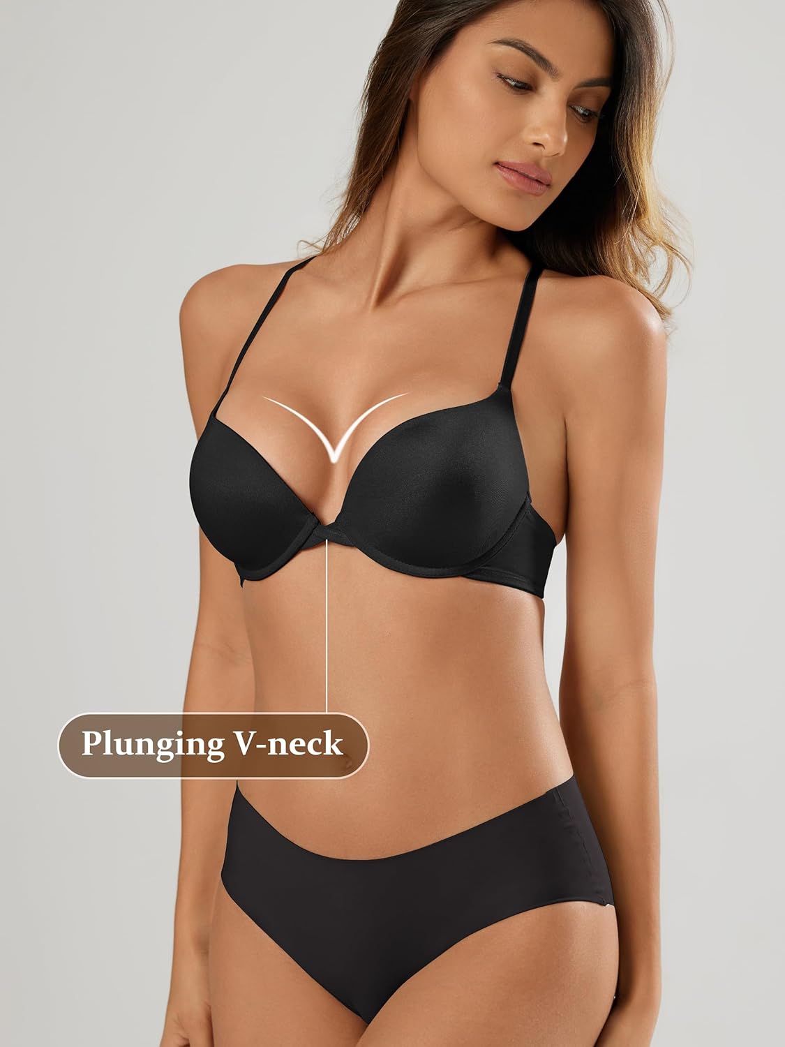 Push Up Bras for Women Demi Tshirt Bra Add 1 Cup Padded Sexy Plunge Smooth Underwire - Image 6