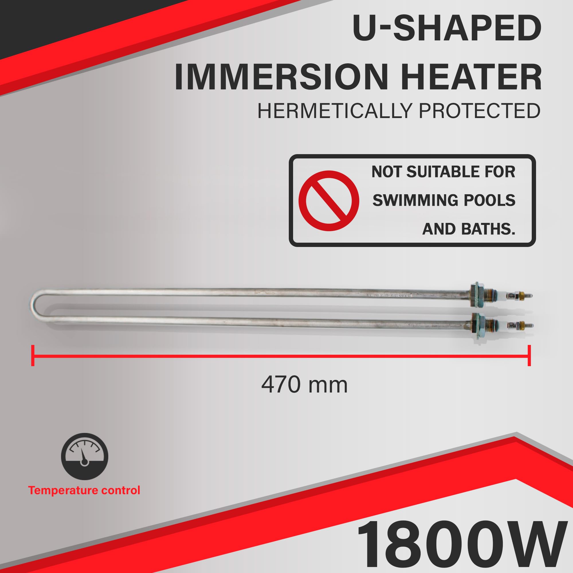 DOJA Barcelona | Résistance d'Immersion en Forme de U | 1800W | Résistance pour Chauffe de Liquides | 470mm | Rechange Chauffante | 230V | Chauffe pour Réservoirs, Chaudières et Conteneurs de Stockage