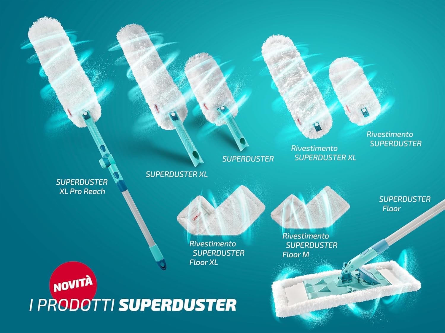 Leifheit Mop per la Polvere SUPERDUSTER Floor, 100% Microfibra | Lavabile fino a 100 volte a 40 °C, snodo 360°, larghezza 38 cm, manico 148 cm, compatibile con Click System e POWER CLEAN