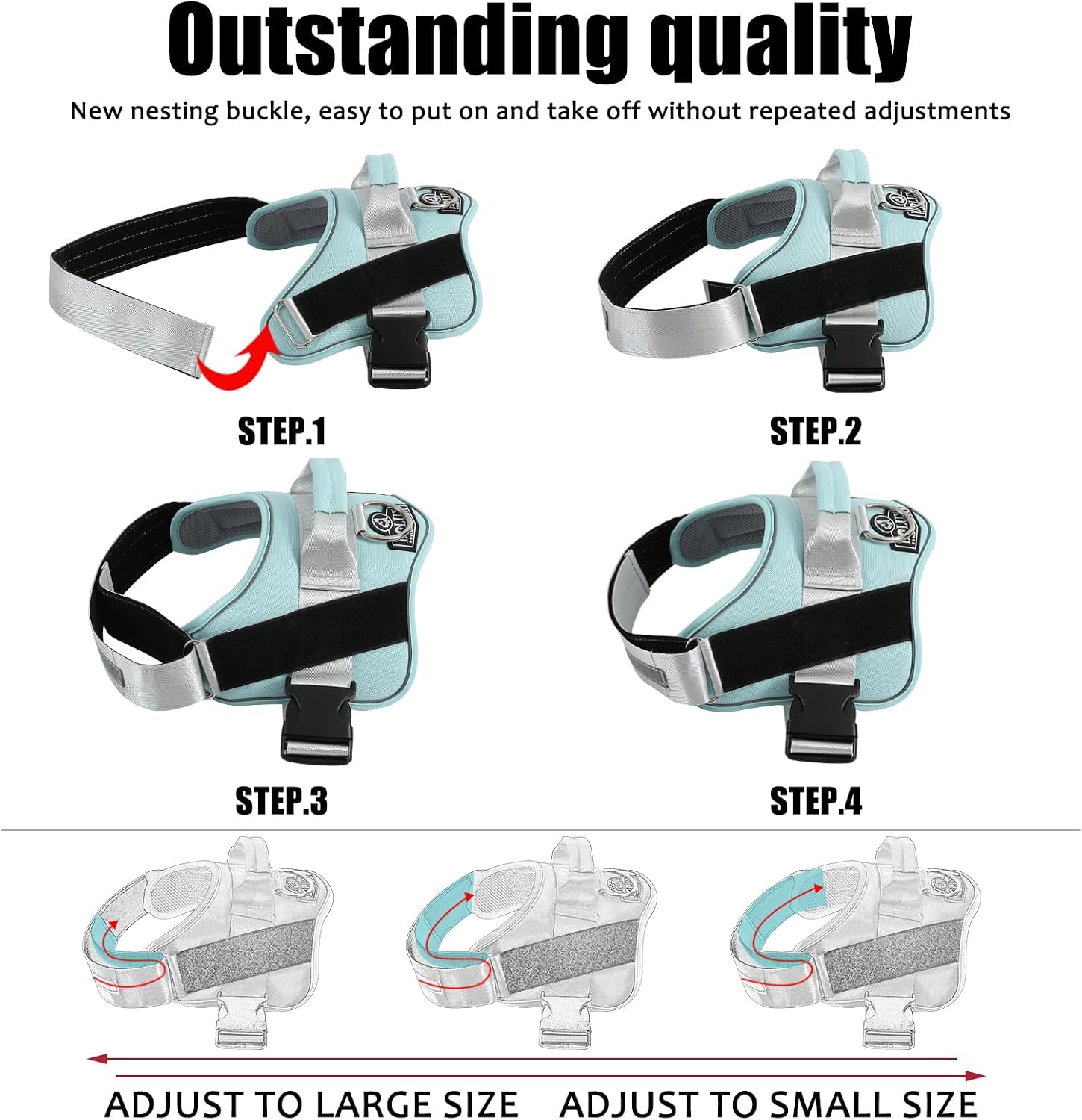 Dog Harness, No-Pull Reflective Dog Vest, Breathable Adjustable Pet Harness with Handle for Outdoor Walking - No More Pulling, Tugging or Choking