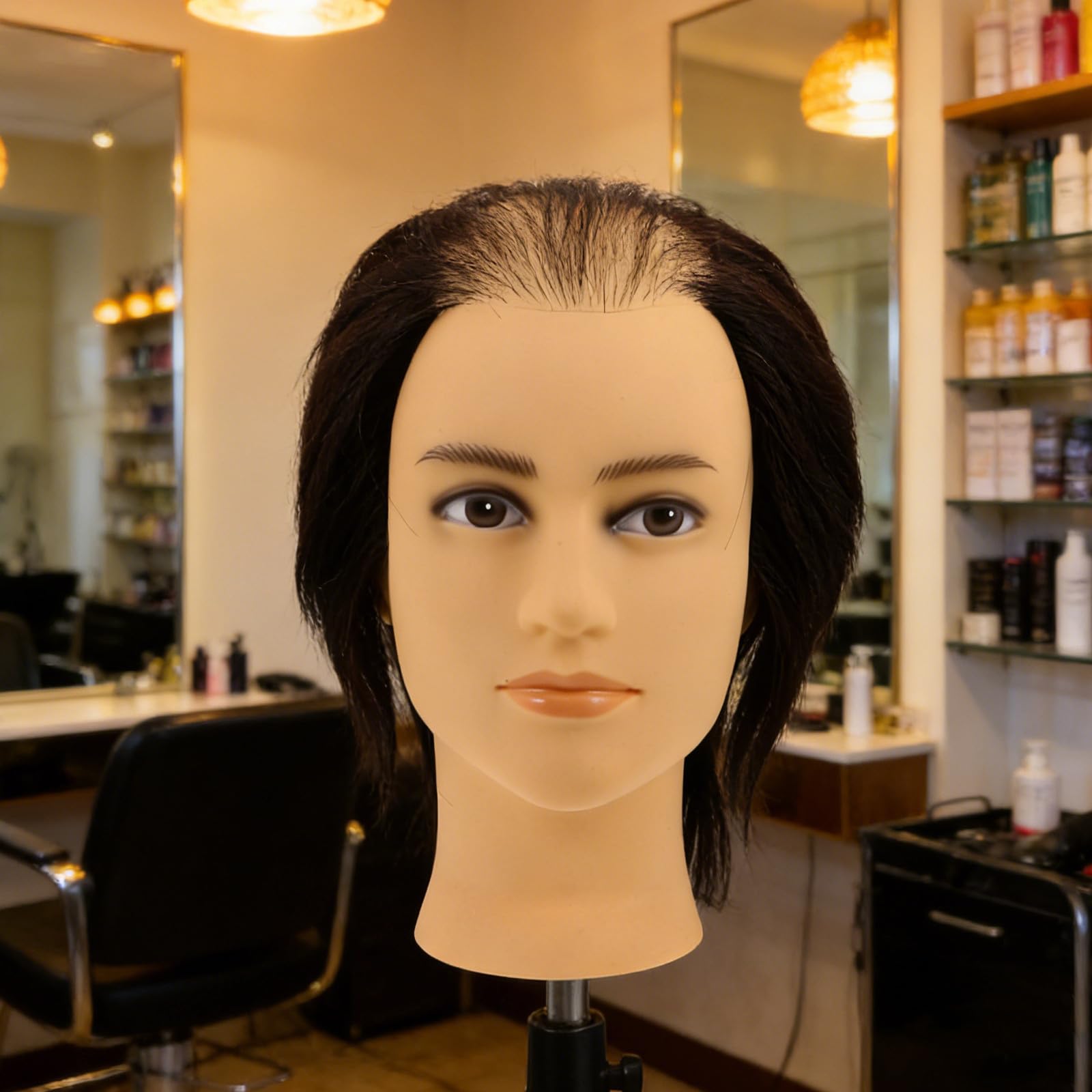 Friseur Übungskopf für Haarstyling Männlicher Puppenkopf aus PVC Schwarz Realistische Haarstruktur und Haardichte für Salontraining und Prüfungsvorbereitung für Anfängerfriseure