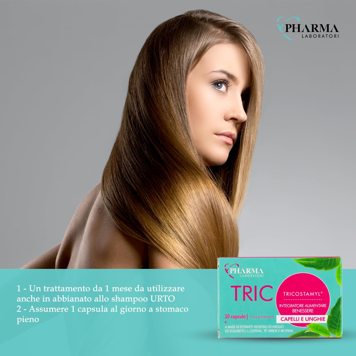YPHARMA Integratore Tricostamyl Capelli e Unghie 90 Capsule per la Salute di Pelle, Capelli e Unghie con Biotina, Zinco, Estratto di Miglio e Estratto di Equiseto