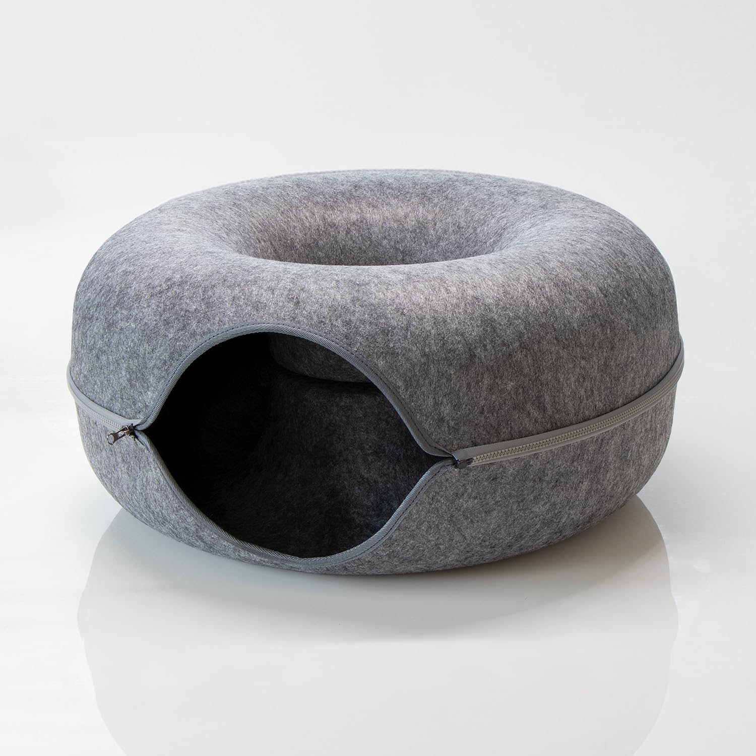 Katzentunnel Katzen Donut Katzenhöhle Katzenbett Spielhöhle für Ihr Liebling, rund, Maße 60x60x28 cm, aus robustem Filz gefertigt, Grau. Multifunktionales Design: zum Spielen,Schlafen oder Kratzen