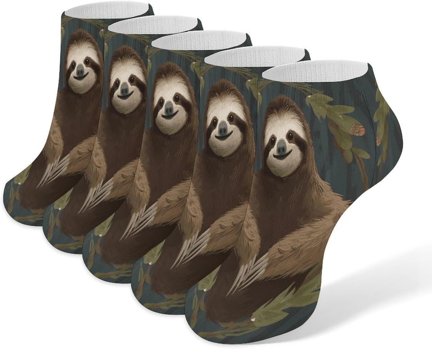 Sloth Ankle Socks for Men Women 5 Pairs | Comfortable Casual Low Cut Socks, Lightweight No Show Breathable Athletic Socks, Soft Mini Crew Socks for All Seasons