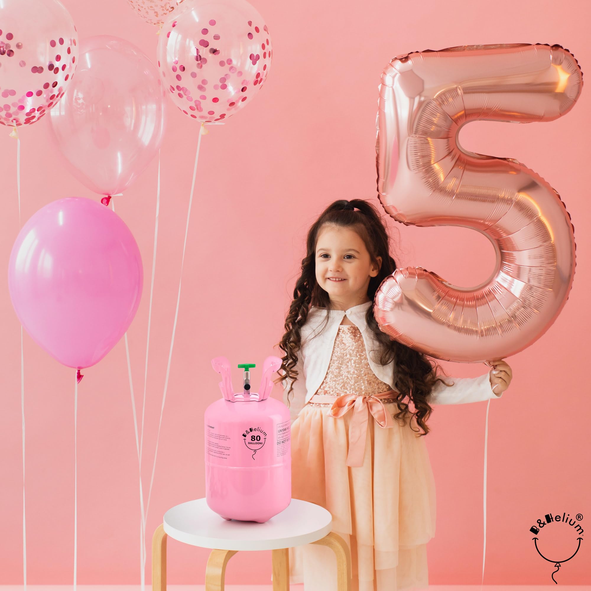 B&Helium Rosa Heliumflasche mit Ballongas für 80 langanhaltende Ballons – Inklusive Füllventil – Perfekt für Partydekoration,Geburtstagen, Hochzeiten und diverse Veranstaltungen.