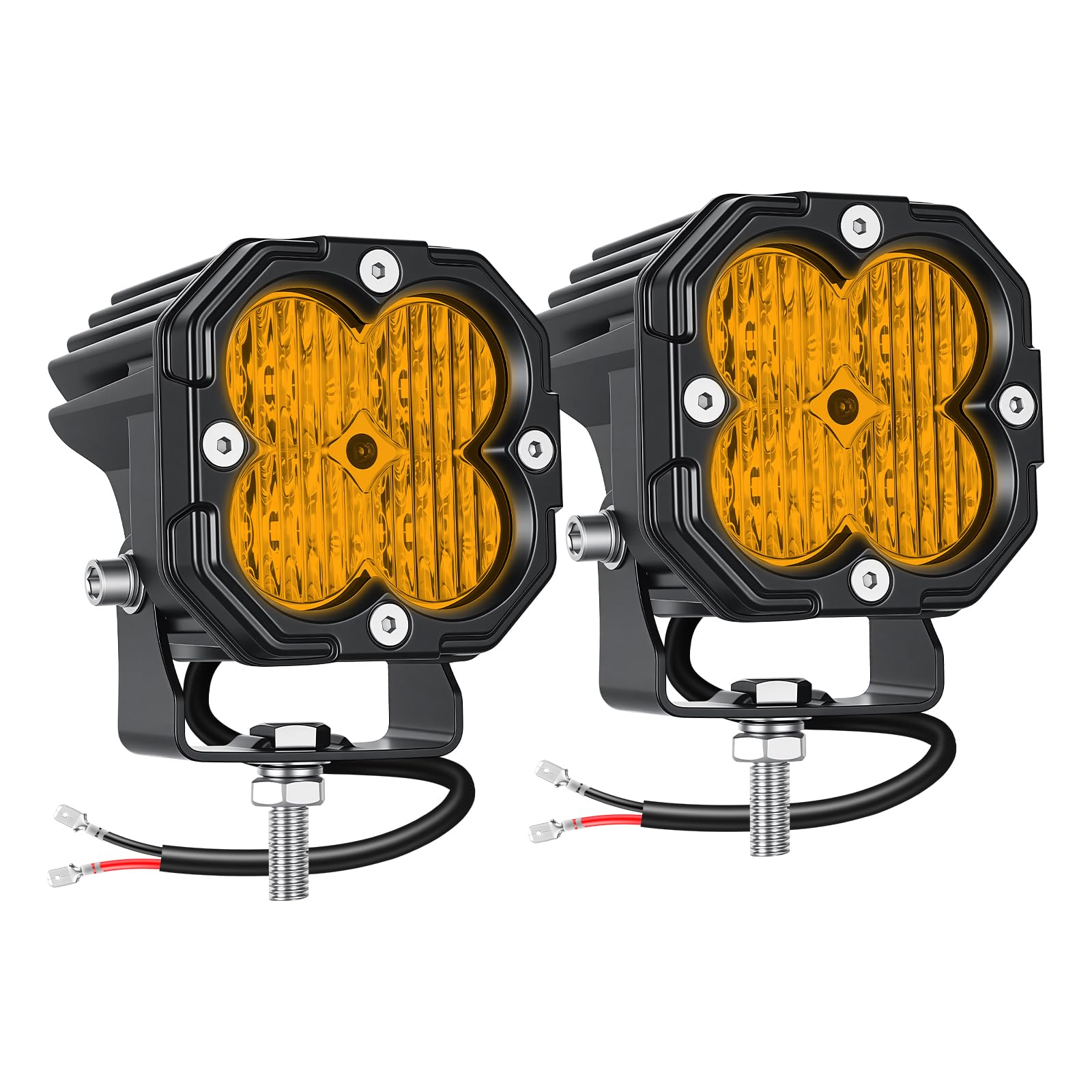 Willpower 2 x reflektor roboczy LED, 3 cale, 30 W, 3000 lm, reflektor LED, 12 V, 24 V, Flood, wodoszczelny IP67, do samochodów ciężarowych, 4 x 4, samochodów ciężarowych, 3500 K, żółty reflektor