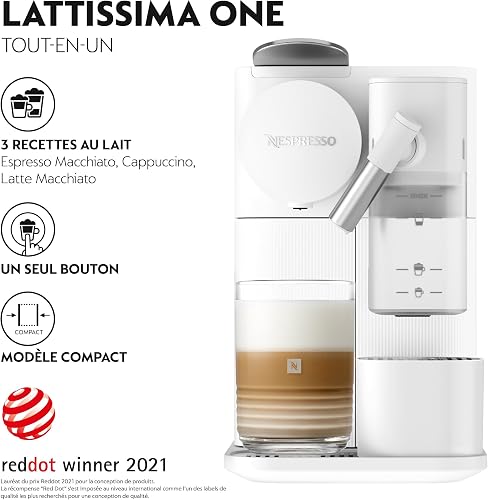 Nespresso De'Longhi Machine à café Lattissima One Blanche, 19 Bars + Kit de Bienvenue, Design Compact, Expresso, Lungo et Recettes Lactées, Arrêt Automatique, EN510.W - 3