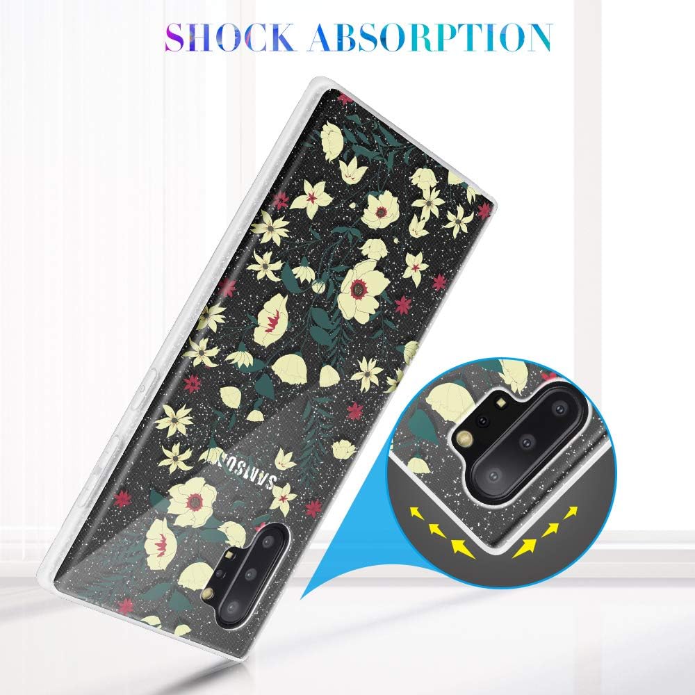Caka Flower Case for Galaxy Note 10+ Plus 5G Floral Glitter Clear Case White Wild Flower TPU Flexible Slim Women Girls Bling Shiny Flower Phone Case for Samsung Galaxy Note 10+ Plus 5G (White Wild)