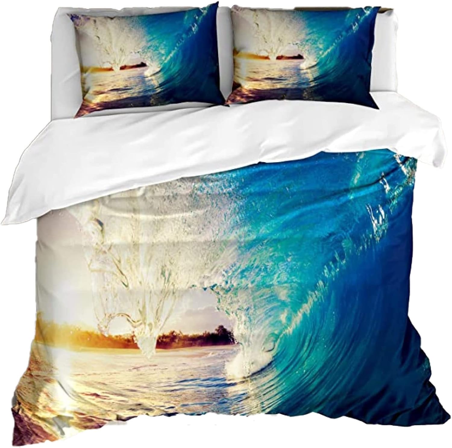 Duvet Cover King Size, Sunrise Waves Surfer Perspective Coastal Charm Kids' Duvet Cover Sets, 3D Printed Soft Microfiber Luxury Microfiber Bedding for Home Bedding Decor (No Comforter)