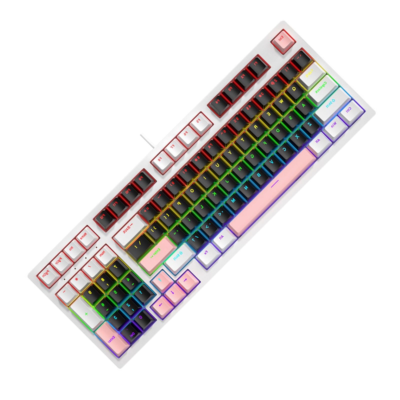 Piccola tastiera meccanica da gioco a 98 tasti con retroilluminazione a LED, tastiera ergonomica per PC Gamers Office Wire