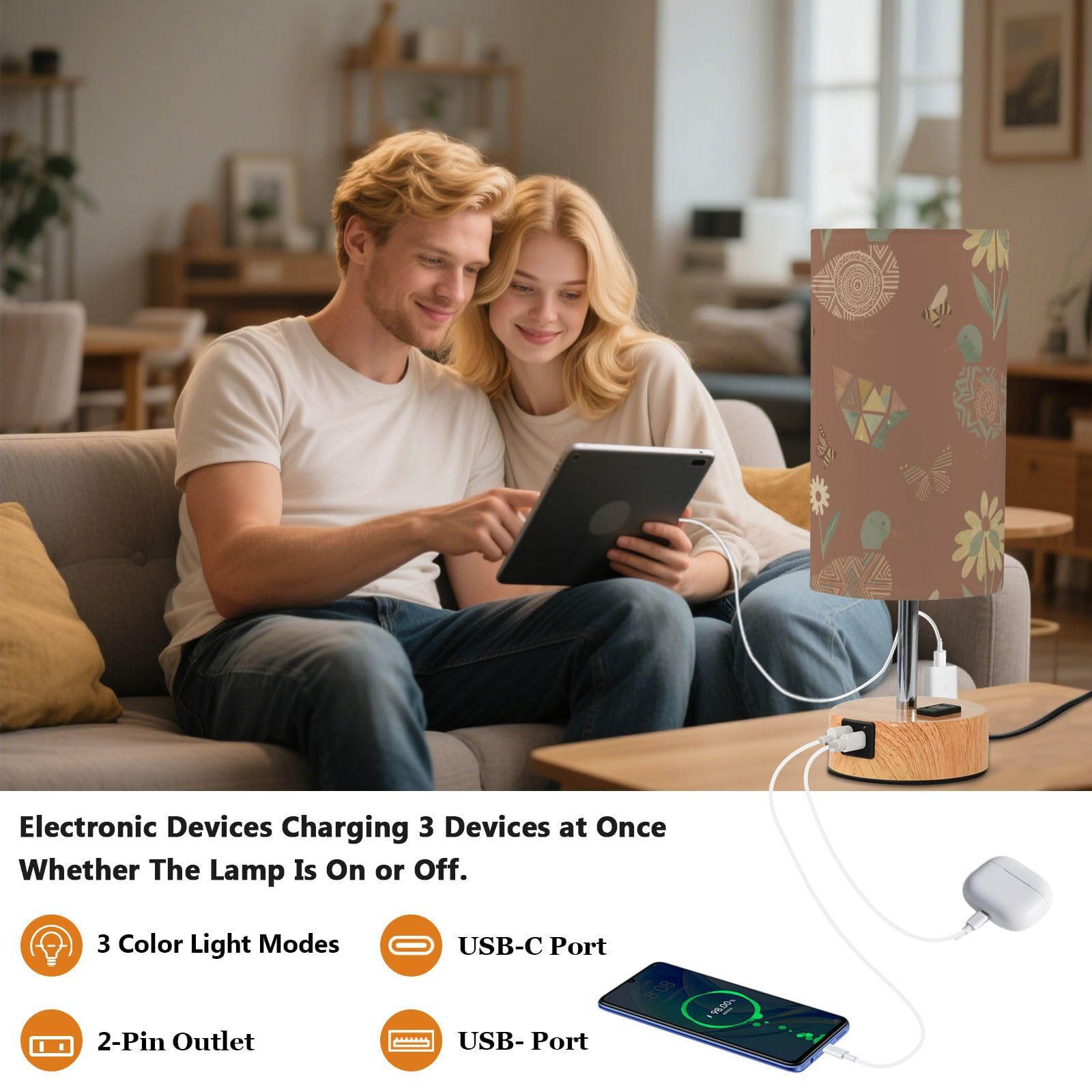 Yuiboo Lampy stołowe z portami USB C+A, lampki nocne